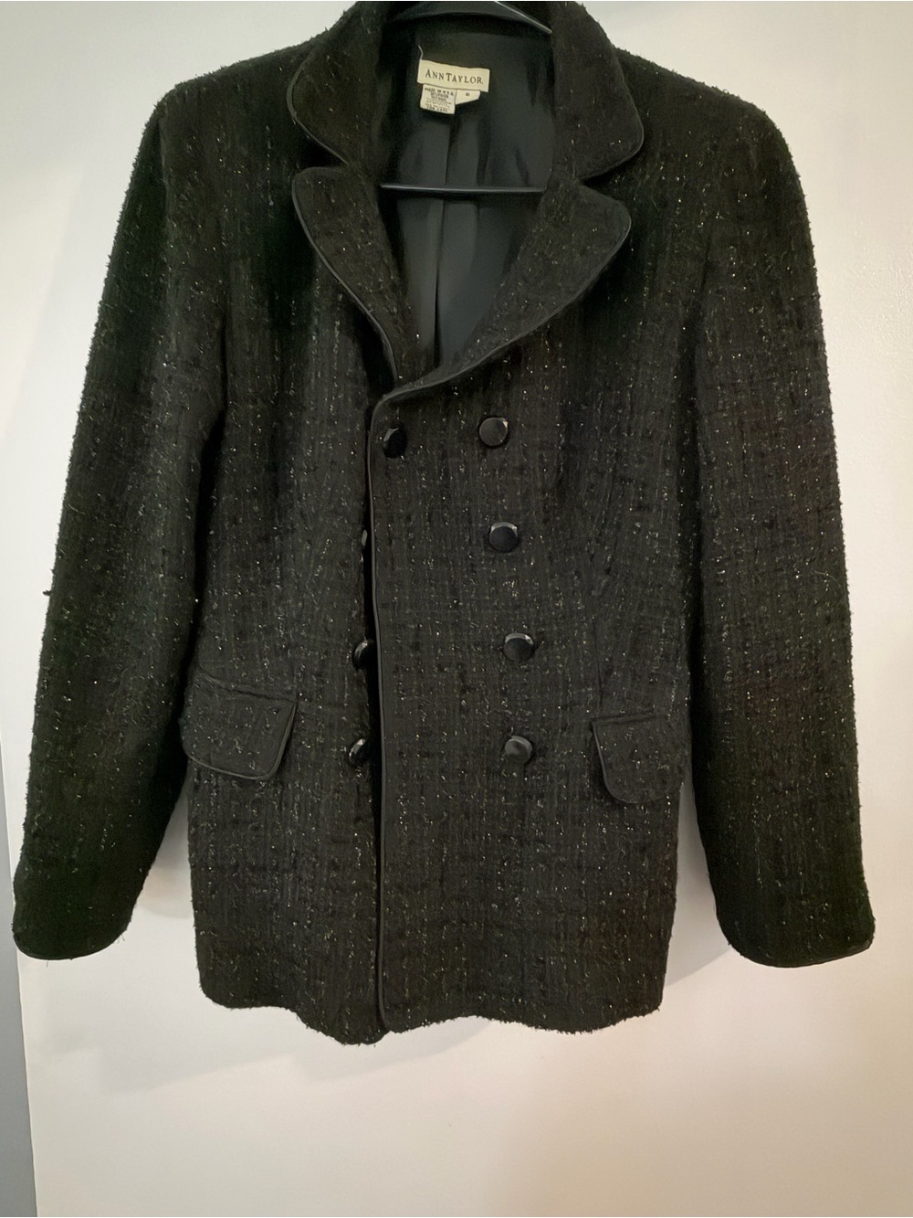 Ann Taylor Men’s Black Textured Double-Breasted Pea Coat